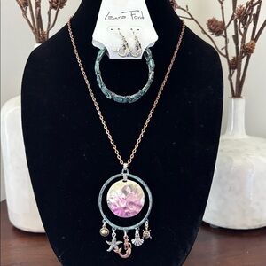 Laura Ford Coppertone chain,open circle nautical charms bracelet & earrings set